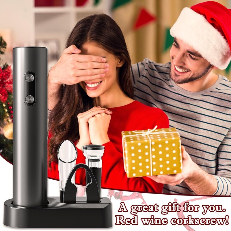 AtomDream Tech Electric Wine Opener Set, Electric Wine Bottle Opener with Storage Base/Wine Aerator Pourer/Foil Cutter/Wine Stopper (Black, Battery Operated, 4 x AA Batteries Not Included) - Image 2
